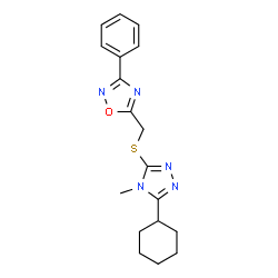 ChemSpider 2D Image | 5-{[(5-Cyclohexyl-4-methyl-4H-1,2,4-triazol-3-yl)sulfanyl]methyl}-3-phenyl-1,2,4-oxadiazole | C18H21N5OS