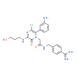 ChemSpider 2D Image | 2-[6-(3-Aminophenyl)-5-chloro-3-[(3-hydroxypropyl)amino]-2-oxo-1(2H)-pyrazinyl]-N-(4-carbamimidoylbenzyl)acetamide | C23H26ClN7O3