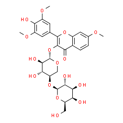 ChemSpider 2D Image | 2-(4-Hydroxy-3,5-dimethoxyphenyl)-7-methoxy-4-oxo-4H-chromen-3-yl 4-O-beta-D-galactopyranosyl-beta-D-xylopyranoside | C29H34O16