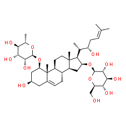 ChemSpider 2D Image | (1beta,3beta,16beta,22S)-1-[(6-Deoxy-alpha-L-mannopyranosyl)oxy]-3,22-dihydroxycholesta-5,24-dien-16-yl beta-D-glucopyranoside | C39H64O13