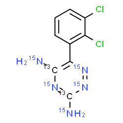 ChemSpider 2D Image | 6-(2,3-Dichlorophenyl)(3,5-~13~C_2_,~15~N_3_)-1,2,4-triazine-3,5-(~15~N_2_)diamine | C713C2H7Cl215N5