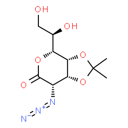 ChemSpider 2D Image | (3aR,4R,7S,7aR)-7-Azido-4-[(1R)-1,2-dihydroxyethyl]-2,2-dimethyltetrahydro-6H-[1,3]dioxolo[4,5-c]pyran-6-one | C10H15N3O6
