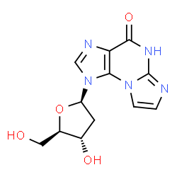 ChemSpider 2D Image | 1-(2-Deoxy-beta-D-erythro-pentofuranosyl)-1H-imidazo[2,1-b]purin-4(5H)-one | C12H13N5O4