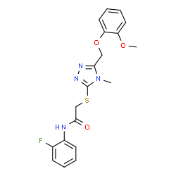 ChemSpider 2D Image | N-(2-Fluorophenyl)-2-({5-[(2-methoxyphenoxy)methyl]-4-methyl-4H-1,2,4-triazol-3-yl}sulfanyl)acetamide | C19H19FN4O3S