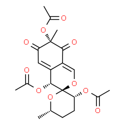 ChemSpider 2D Image | (3R,3'R,4R,6'S,7S)-6',7-Dimethyl-6,8-dioxo-3',4,4',5',6,6',7,8-octahydrospiro[isochromene-3,2'-pyran]-3',4,7-triyl triacetate | C21H24O10