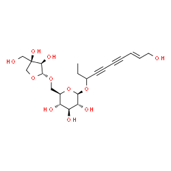 ChemSpider 2D Image | (8E)-10-Hydroxy-8-decene-4,6-diyn-3-yl 6-O-[(2R,3R,4R)-3,4-dihydroxy-4-(hydroxymethyl)tetrahydro-2-furanyl]-beta-D-glucopyranoside | C21H30O11