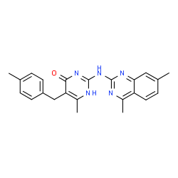 ChemSpider 2D Image | 2-[(4,7-Dimethyl-2-quinazolinyl)amino]-6-methyl-5-(4-methylbenzyl)-4(1H)-pyrimidinone | C23H23N5O