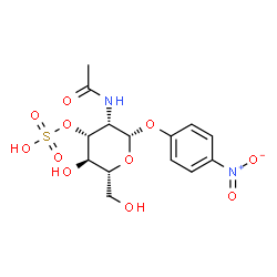 ChemSpider 2D Image | 4-Nitrophenyl 2-acetamido-2-deoxy-3-O-sulfo-beta-D-mannopyranoside | C14H18N2O11S