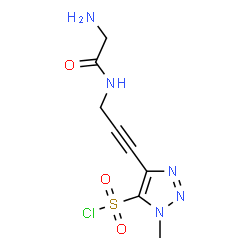 ChemSpider 2D Image | 4-[3-(Glycylamino)-1-propyn-1-yl]-1-methyl-1H-1,2,3-triazole-5-sulfonyl chloride | C8H10ClN5O3S