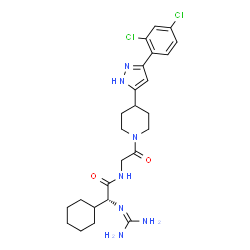 ChemSpider 2D Image | (2R)-2-carbamimidamido-2-cyclohexyl-N-(2-{4-[5-(2,4-dichlorophenyl)-1H-pyrazol-3-yl]piperidin-1-yl}-2-oxoethyl)ethanamide | C25H33Cl2N7O2