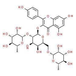 ChemSpider 2D Image | 5,7-Dihydroxy-2-(4-hydroxyphenyl)-4-oxo-4H-chromen-3-yl 6-deoxy-beta-D-mannopyranosyl-(1->2)-[6-deoxy-beta-L-mannopyranosyl-(1->6)]-beta-L-galactopyranoside | C33H40O19