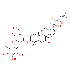 ChemSpider 2D Image | (3beta,7beta,20S)-7,20,22,23-Tetrahydroxydammar-24-en-3-yl 2-O-(6-deoxy-alpha-L-mannopyranosyl)-beta-D-glucopyranoside | C42H72O14