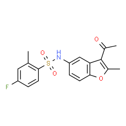 ChemSpider 2D Image | N-(3-Acetyl-2-methyl-benzofuran-5-yl)-4-fluoro-2-methyl-benzenesulfonamide | C18H16FNO4S
