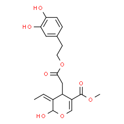 ChemSpider 2D Image | Methyl (3Z)-4-{2-[2-(3,4-dihydroxyphenyl)ethoxy]-2-oxoethyl}-3-ethylidene-2-hydroxy-3,4-dihydro-2H-pyran-5-carboxylate | C19H22O8