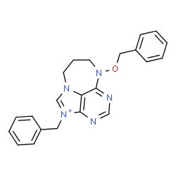 ChemSpider 2D Image | 4-Benzyl-10-(benzyloxy)-7,8,9,10-tetrahydro[1,4]diazepino[1,2,3-gh]purin-4-ium | C22H22N5O