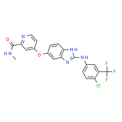 ChemSpider 2D Image | 4-[(2-{[4-Chloro-3-(trifluoromethyl)phenyl]amino}-1H-benzimidazol-5-yl)oxy]-N-methyl-2-pyridinecarboxamide | C21H15ClF3N5O2