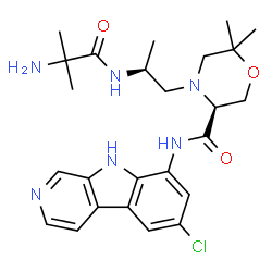 ChemSpider 2D Image | (3S)-N-(6-Chloro-9H-beta-carbolin-8-yl)-6,6-dimethyl-4-{(2S)-2-[(2-methylalanyl)amino]propyl}-3-morpholinecarboxamide | C25H33ClN6O3