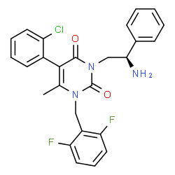 ChemSpider 2D Image | 3-[(2R)-2-Amino-2-phenylethyl]-5-(2-chlorophenyl)-1-(2,6-difluorobenzyl)-6-methyl-2,4(1H,3H)-pyrimidinedione | C26H22ClF2N3O2