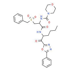ChemSpider 2D Image | N-[3-(Benzylsulfonyl)-1-oxo-1-{[1-oxo-1-(5-phenyl-1,3,4-oxadiazol-2-yl)-2-hexanyl]amino}-2-propanyl]-4-morpholinecarboxamide | C29H35N5O7S