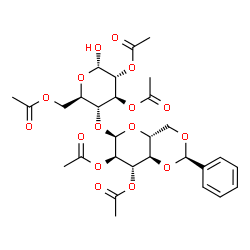 ChemSpider 2D Image | 2,3,6-Tri-O-acetyl-4-O-(2,3-di-O-acetyl-4,6-O-benzylidene-alpha-D-glucopyranosyl)-alpha-D-glucopyranose | C29H36O16