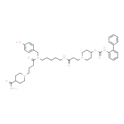ChemSpider 2D Image | 1-{3-[(5-{[4-(4-Carbamoyl-1-piperidinyl)butanoyl](4-hydroxybenzyl)amino}pentyl)amino]-3-oxopropyl}-4-piperidinyl 2-biphenylylcarbamate | C43H58N6O6