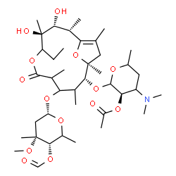 ChemSpider 2D Image | (3R)-4-(Dimethylamino)-2-{[(2S,3R,4S,11R,12S)-5-ethyl-9-{[(2R,4R,5S)-5-(formyloxy)-4-methoxy-4,6-dimethyltetrahydro-2H-pyran-2-yl]oxy}-3,4-dihydroxy-2,4,8,10,12,14-hexamethyl-7-oxo-6,15-dioxabicyclo[1
0.2.1]pentadec-1(14)-en-11-yl]oxy}-6-methyltetrahydro-2H-pyran-3-yl acetate | C40H67NO14