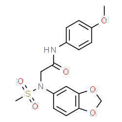 ChemSpider 2D Image | N~2~-1,3-Benzodioxol-5-yl-N-(4-methoxyphenyl)-N~2~-(methylsulfonyl)glycinamide | C17H18N2O6S