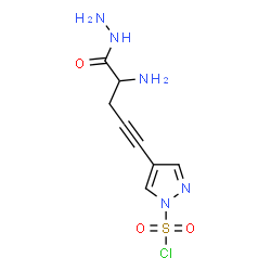 ChemSpider 2D Image | 4-(4-Amino-5-hydrazino-5-oxo-1-pentyn-1-yl)-1H-pyrazole-1-sulfonyl chloride | C8H10ClN5O3S