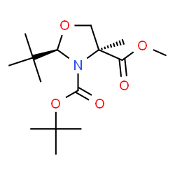 ChemSpider 2D Image | 4-Methyl 3-(2-methyl-2-propanyl) (2R,4S)-4-methyl-2-(2-methyl-2-propanyl)-1,3-oxazolidine-3,4-dicarboxylate | C15H27NO5