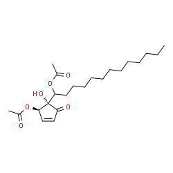 ChemSpider 2D Image | 1-[(1S,2R)-2-Acetoxy-1-hydroxy-5-oxo-3-cyclopenten-1-yl]tridecyl acetate | C22H36O6