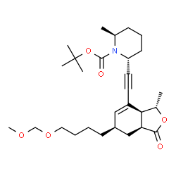 ChemSpider 2D Image | 2-Methyl-2-propanyl (2R,6S)-2-({(3S,3aS,6R,7aS)-6-[4-(methoxymethoxy)butyl]-3-methyl-1-oxo-1,3,3a,6,7,7a-hexahydro-2-benzofuran-4-yl}ethynyl)-6-methyl-1-piperidinecarboxylate | C28H43NO6