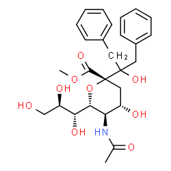 ChemSpider 2D Image | Methyl (6R)-5-acetamido-2,6-anhydro-3,5-dideoxy-2-(2-hydroxy-1,3-diphenyl-2-propanyl)-6-[(1R,2R)-1,2,3-trihydroxypropyl]-L-lyxo-hexonate | C27H35NO9