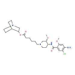 ChemSpider 2D Image | 1-Azabicyclo[2.2.2]oct-3-yl 6-{(3S,4R)-4-[(4-amino-5-chloro-2-methoxybenzoyl)amino]-3-methoxy-1-piperidinyl}hexanoate | C27H41ClN4O5