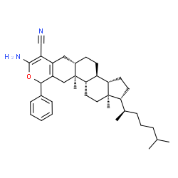 ChemSpider 2D Image | (1R,3aS,3bR,5aS,11aS,11bS,13aR)-8-Amino-11a,13a-dimethyl-1-[(2R)-6-methyl-2-heptanyl]-10-phenyl-1,2,3,3a,3b,4,5,5a,6,10,11,11a,11b,12,13,13a-hexadecahydrocyclopenta[5,6]naphtho[2,1-g]isochromene-7-car
bonitrile | C37H52N2O