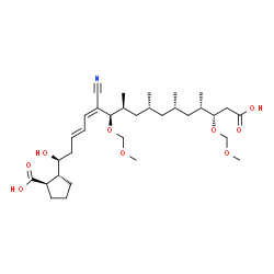 ChemSpider 2D Image | (1R,2R)-2-[(1S,3E,5Z,7R,8S,10R,12S,14S,15S)-16-Carboxy-6-cyano-1-hydroxy-7,15-bis(methoxymethoxy)-8,10,12,14-tetramethyl-3,5-hexadecadien-1-yl]cyclopentanecarboxylic acid | C32H53NO9