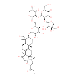ChemSpider 2D Image | (3S,3'R,4S,5R,5'R,10S,13S,14S,17S)-3-{[(2R,3R,4S,5S,6R)-6-({[(2S,3R,4S,5S)-3-{[(2S,3R,4S,5S,6R)-3-{[(2S,3R,4R)-3,4-Dihydroxy-4-(hydroxymethyl)tetrahydro-2-furanyl]oxy}-4,5-dihydroxy-6-(hydroxymethyl)t
etrahydro-2H-pyran-2-yl]oxy}-4,5-dihydroxytetrahydro-2H-pyran-2-yl]oxy}methyl)-3,4,5-trihydroxytetrahydro-2H-pyran-2-yl]oxy}-4-(hydroxymethyl)-3',4,10,13,14-pentamethyl-5'-propionyl-1,2,3,4,4',5,5',6,
7,10,11,12,13,14-tetradecahydro-3'H-spiro[cy | C51H80O23