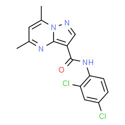 ChemSpider 2D Image | N-(2,4-Dichlorophenyl)-5,7-dimethylpyrazolo[1,5-a]pyrimidine-3-carboxamide | C15H12Cl2N4O