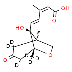 ChemSpider 2D Image | (2Z,4E)-5-[(1R,5R,8S)-8-Hydroxy-1-methyl-5-(~2~H_3_)methyl-3-oxo(2,2,4-~2~H_3_)-6-oxabicyclo[3.2.1]oct-8-yl]-3-methyl-2,4-pentadienoic acid | C15H14D6O5