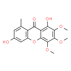 ChemSpider 2D Image | 1,6-Dihydroxy-2,3,4-trimethoxy-8-methyl-9H-xanthen-9-one | C17H16O7