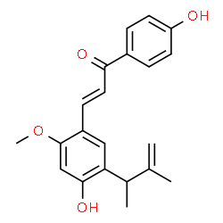 ChemSpider 2D Image | (2E)-3-[4-Hydroxy-2-methoxy-5-(3-methyl-3-buten-2-yl)phenyl]-1-(4-hydroxyphenyl)-2-propen-1-one | C21H22O4