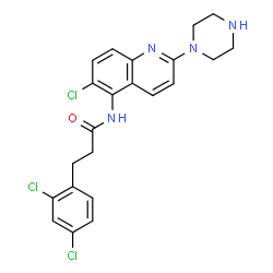 ChemSpider 2D Image | N-[6-Chloro-2-(1-piperazinyl)-5-quinolinyl]-3-(2,4-dichlorophenyl)propanamide | C22H21Cl3N4O