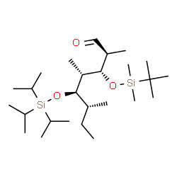 ChemSpider 2D Image | (2S,3R,4S,5R,6R)-3-{[Dimethyl(2-methyl-2-propanyl)silyl]oxy}-2,4,6-trimethyl-5-[(triisopropylsilyl)oxy]octanal | C26H56O3Si2