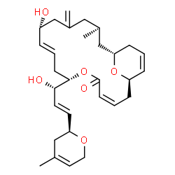 ChemSpider 2D Image | (1R,7S,11R,15S,17R)-11-Hydroxy-7-{(1S,2E)-1-hydroxy-3-[(2S)-4-methyl-3,6-dihydro-2H-pyran-2-yl]-2-propen-1-yl}-15-methyl-13-methylene-6,21-dioxabicyclo[15.3.1]henicosa-3,9,19-trien-5-one | C30H42O6