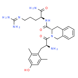 ChemSpider 2D Image | (3S)-N-{(2S)-1-Amino-5-[(diaminomethylene)amino]-1-oxo-2-pentanyl}-2-(2,6-dimethyl-L-tyrosyl)-1,2,3,4-tetrahydro-3-isoquinolinecarboxamide | C27H37N7O4