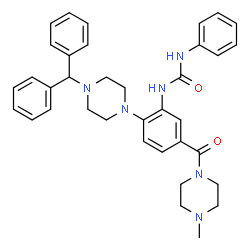 ChemSpider 2D Image | 1-{2-[4-(Diphenylmethyl)-1-piperazinyl]-5-[(4-methyl-1-piperazinyl)carbonyl]phenyl}-3-phenylurea | C36H40N6O2