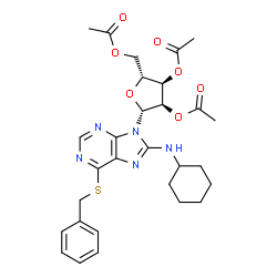 ChemSpider 2D Image | 6-(Benzylsulfanyl)-N-cyclohexyl-9-(2,3,5-tri-O-acetyl-beta-D-ribofuranosyl)-9H-purin-8-amine | C29H35N5O7S