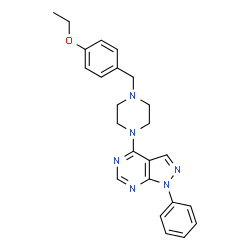 ChemSpider 2D Image | 4-[4-(4-Ethoxybenzyl)-1-piperazinyl]-1-phenyl-1H-pyrazolo[3,4-d]pyrimidine | C24H26N6O