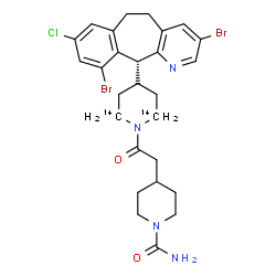 ChemSpider 2D Image | 4-(2-{4-[(11R)-3,10-Dibromo-8-chloro-6,11-dihydro-5H-benzo[5,6]cyclohepta[1,2-b]pyridin-11-yl](2,6-~14~C_2_)-1-piperidinyl}-2-oxoethyl)-1-piperidinecarboxamide | C2514C2H31Br2ClN4O2