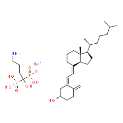ChemSpider 2D Image | Sodium hydrogen (4-amino-1-hydroxy-1-phosphonobutyl)phosphonate - (3S,5Z,7E)-9,10-secocholesta-5,7,10-trien-3-ol (1:1:1) | C31H56NNaO8P2