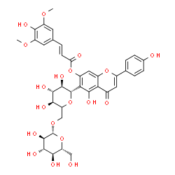 ChemSpider 2D Image | (1S,5xi)-1,5-Anhydro-6-O-beta-D-glucopyranosyl-1-[5-hydroxy-7-{[(2E)-3-(4-hydroxy-3,5-dimethoxyphenyl)-2-propenoyl]oxy}-2-(4-hydroxyphenyl)-4-oxo-4H-chromen-6-yl]-D-xylo-hexitol | C38H40O19